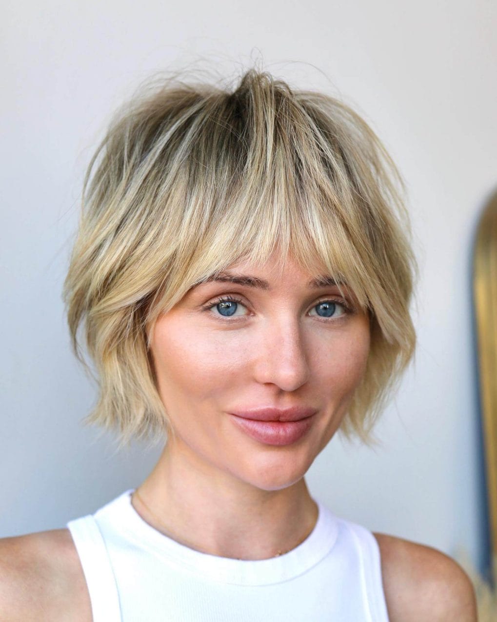 Ash Blonde Bob With Air Dried Waves Ash Blonde Bob With Air Dried Waves — Simple Curtain Bangs Short