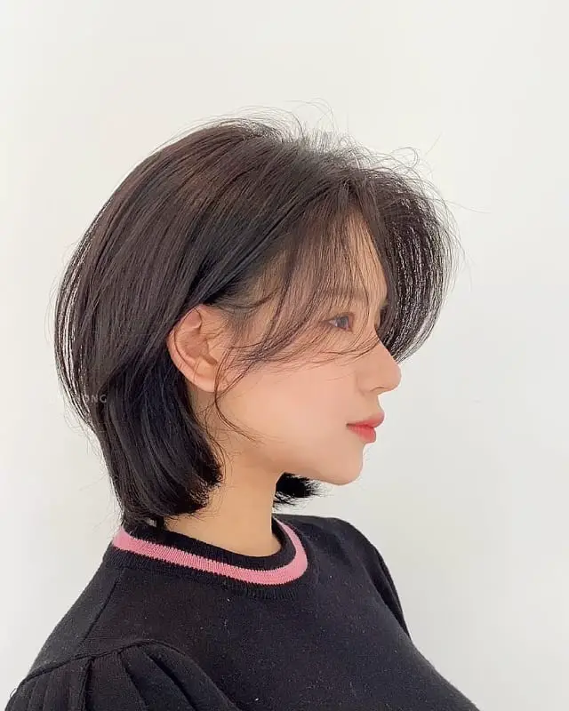 Dark Brown Bob With Polished Blowout Dark Brown Bob With Polished Blowout — Simple Curtain Bangs Short