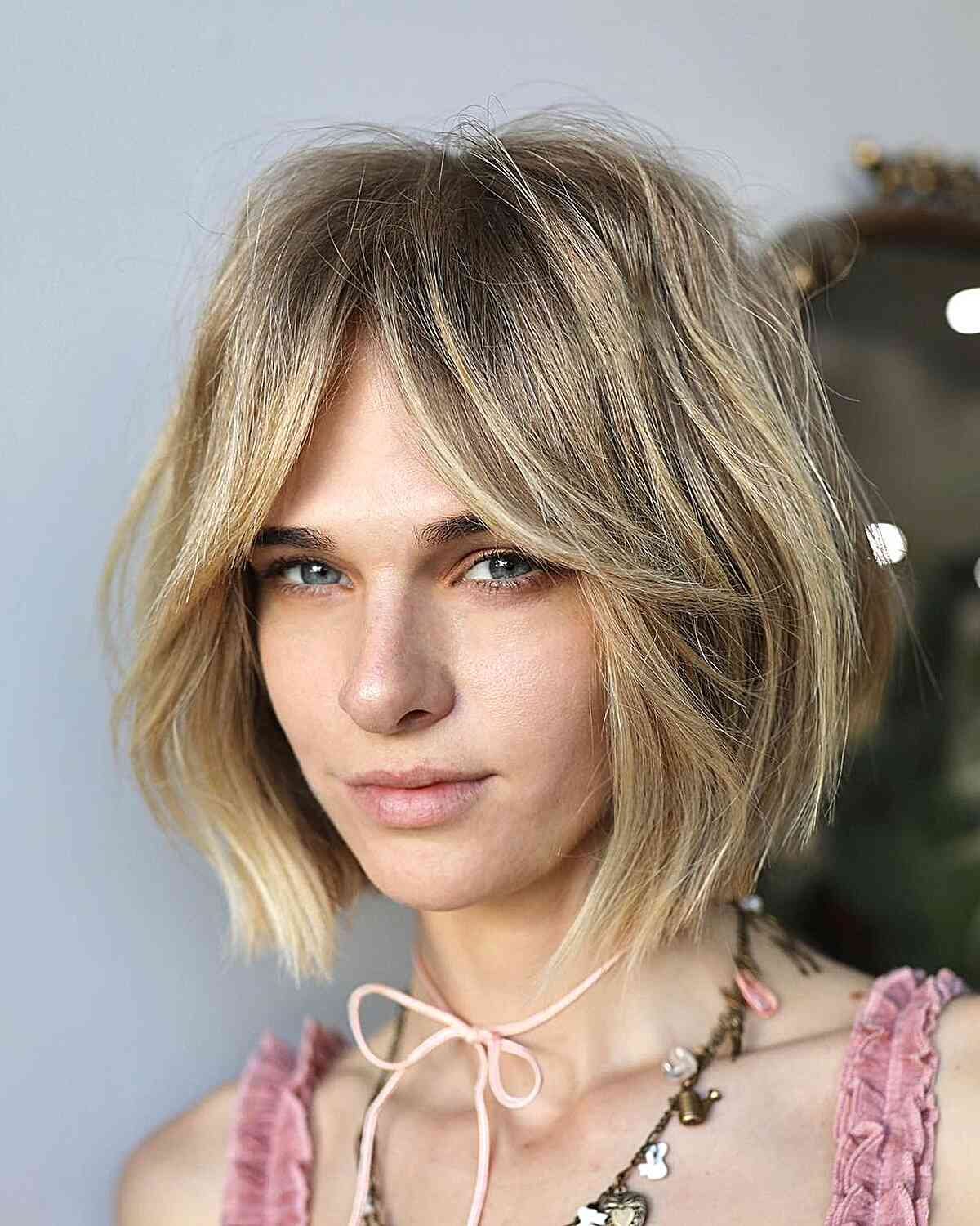 Ash Blonde Bob With Soft Curtain Bangs Ash Blonde Bob With Soft Curtain Bangs — Simple Curtain Bangs Short