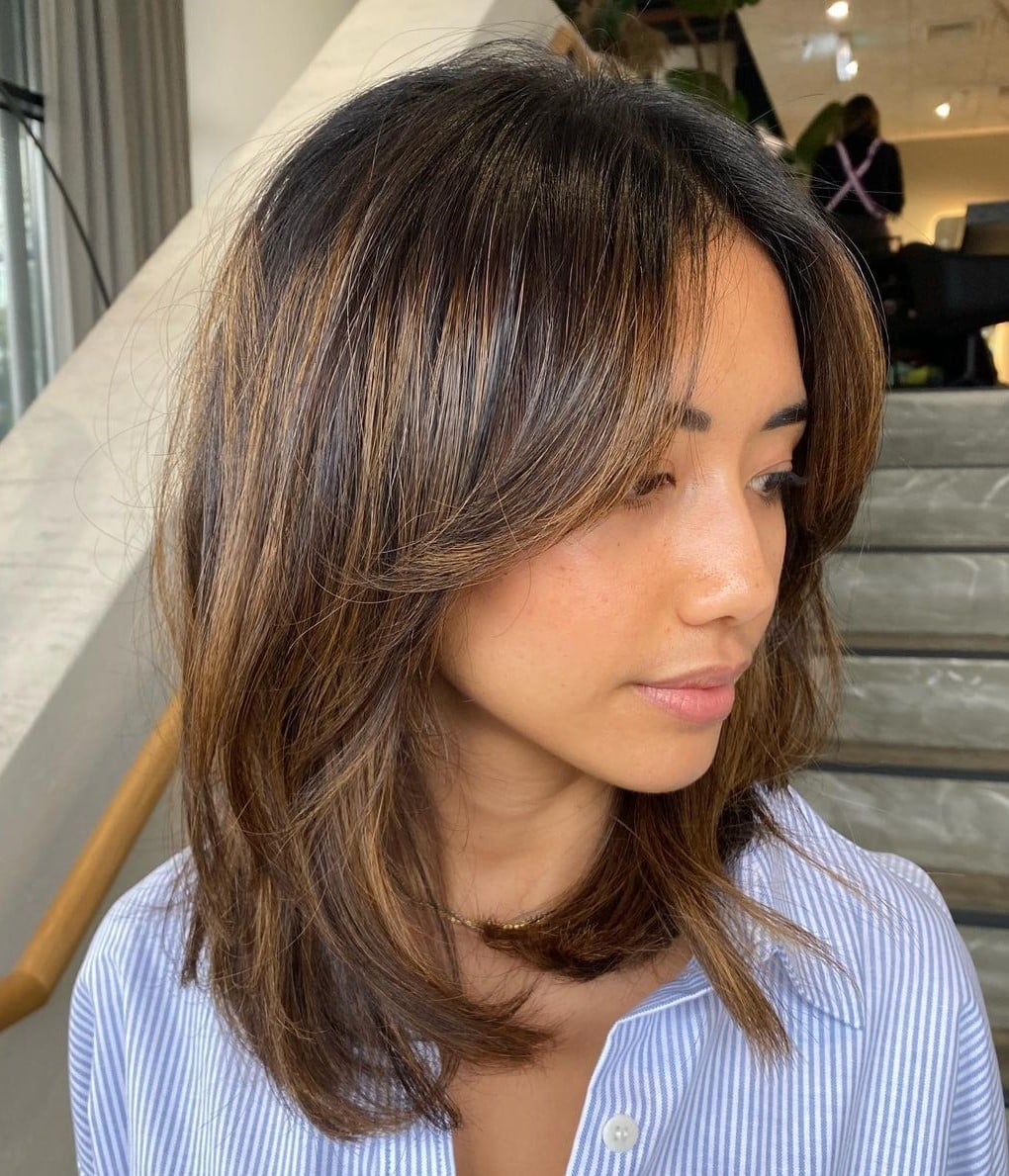 Collarbone Blonde Fine Hair With Highlights And Curtain Bangs — Simple Curtain Bangs with Layers