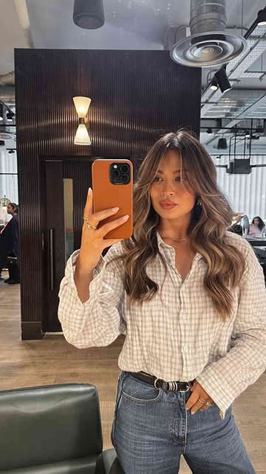Mid-Back Medium Brown Balayage With Long Layers, Close-Up Take — Simple Curtain Bangs with Layers