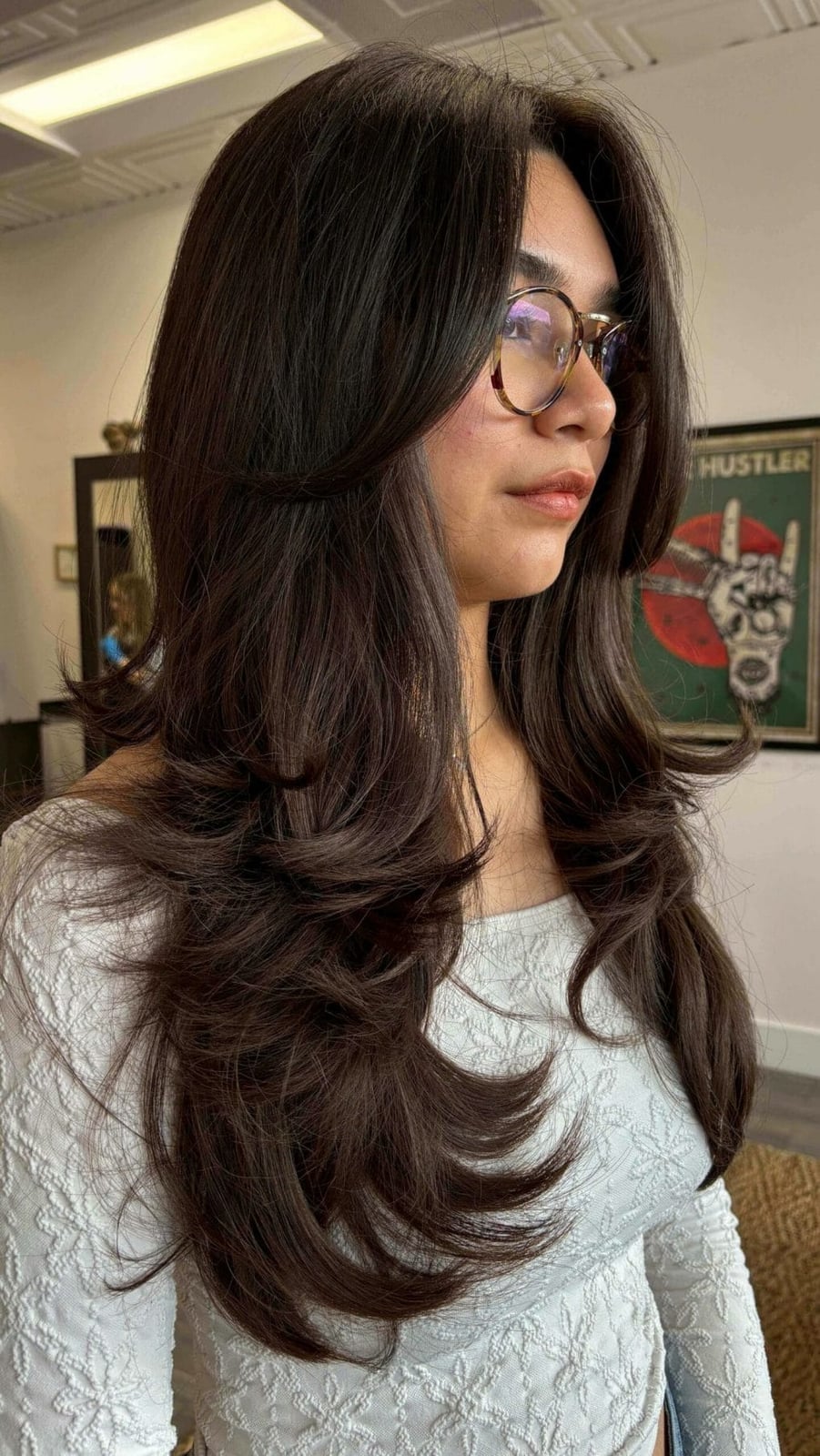 Air-Dried Mid-Back Dark Brown With Long Layers And Curtain Bangs, Wavy — Simple Curtain Bangs with Layers