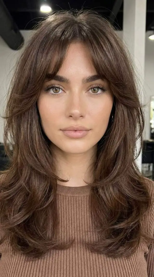 Collarbone Layers With Soft Curtain Bangs, Wavy — Simple Cut Bangs