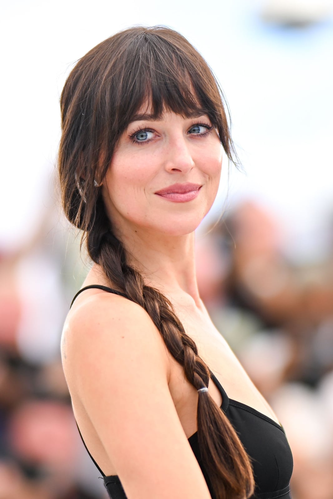 Mid-Back Dark Brown Braid With Side-Swept Bangs — Simple Cut Bangs