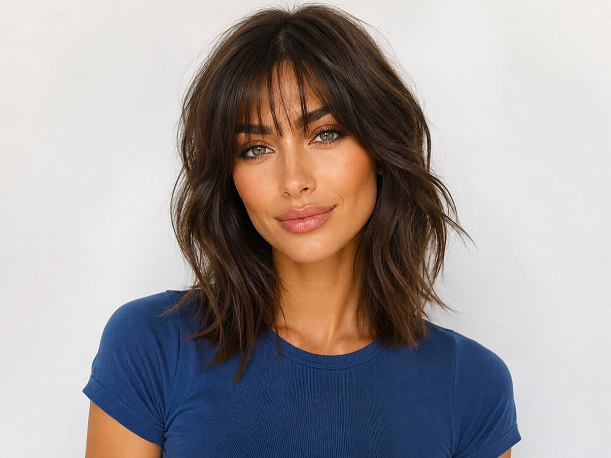 Dark Brown Shag With Choppy Bangs — Simple Cut Bangs