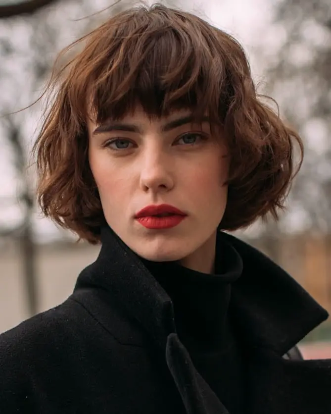 Auburn Chin Bob With Choppy Bangs — Simple Cut Bangs