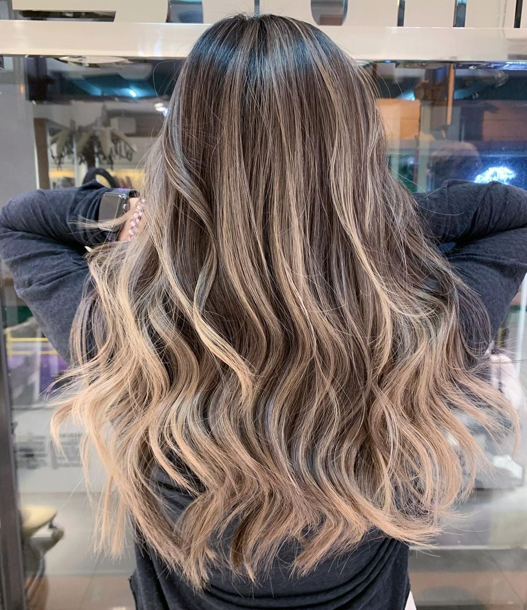 Mid-Back Balayage With Glossy Finish Mid-Back Balayage With Glossy Finish — Simple Dark Brown Hair with Blonde