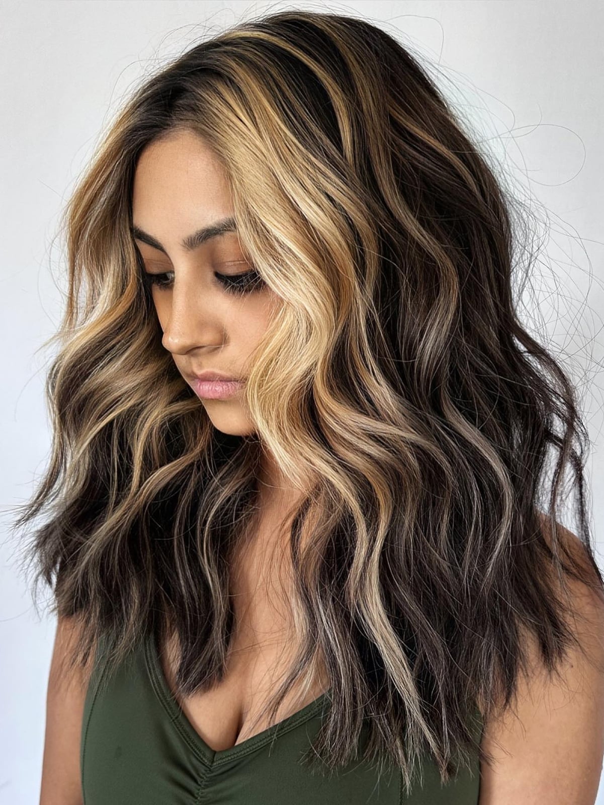 Mid-Back Wavy Dark Brown With Bold Blonde Mid-Back Wavy Dark Brown With Bold Blonde — Simple Dark Brown Hair with Blonde