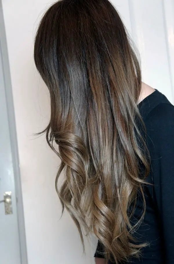 Mid-Back Ash Blonde Ombre On Dark Brown, Wavy Mid-Back Ash Blonde Ombre On Dark Brown, Wavy — Simple Dark Brown Hair with Blonde