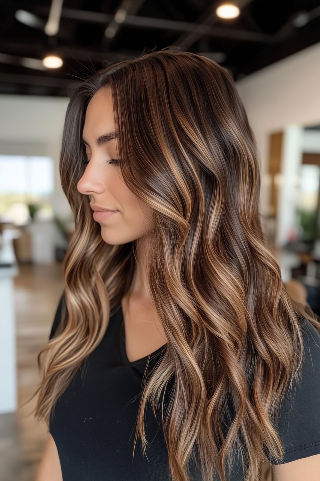 Shoulder Length Dark Brown With Blonde Balayage Shoulder Length Dark Brown With Blonde Balayage — Simple Dark Brown Hair with Blonde