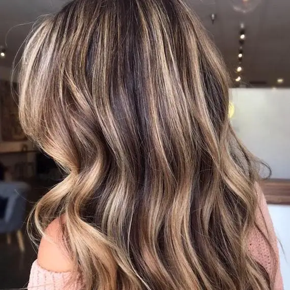 Mid-Back Wavy Dark Brown With Dimensional Caramel — Simple Dark Brown Hair with Caramel