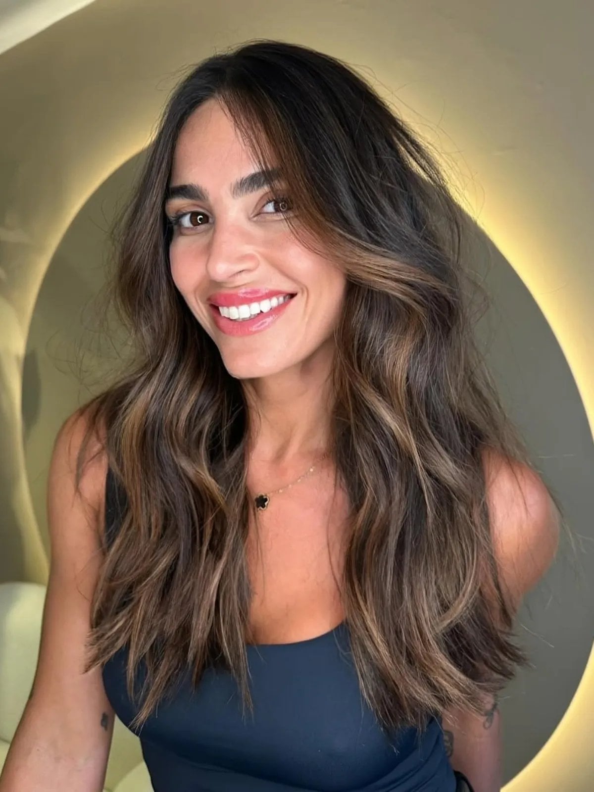 Long Dark Brown With Sun-Kissed Caramel Highlights — Simple Dark Brown Hair with Caramel