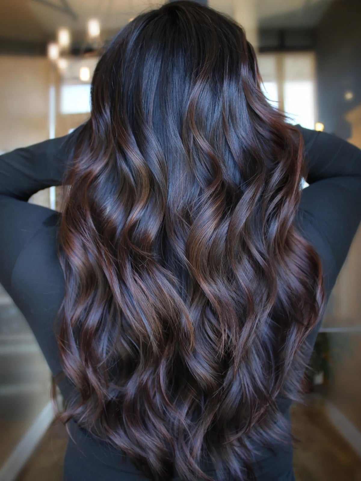 Mid-Back Wavy Hair With Natural Caramel Dimension — Simple Dark Brown Hair with Caramel