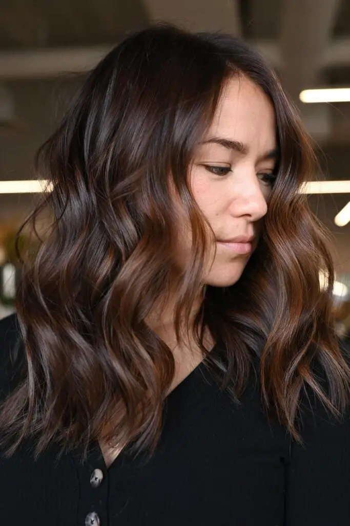 Dark Brown With Lighter Highlights Side Part Waves — Simple Dark Brown Highlights