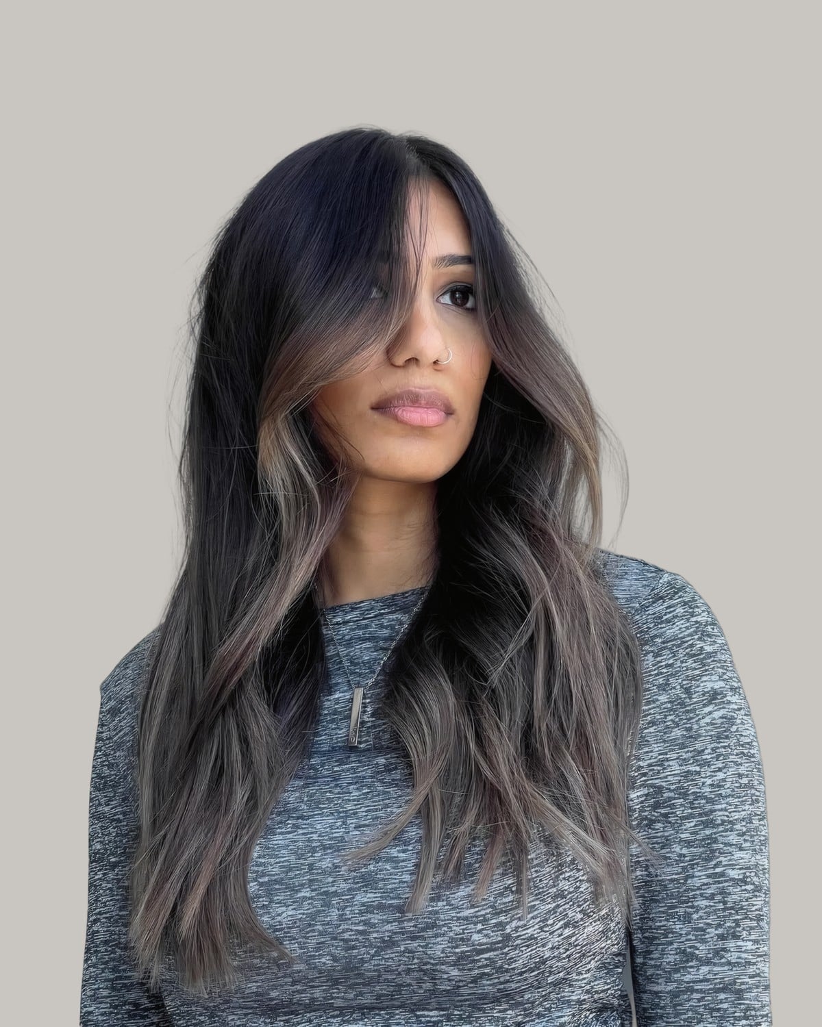 Black With Subtle Dark Brown Layered Highlights, Mid-Back Black With Subtle Dark Brown Layered Highlights, Mid-Back — Simple Dark Highlights