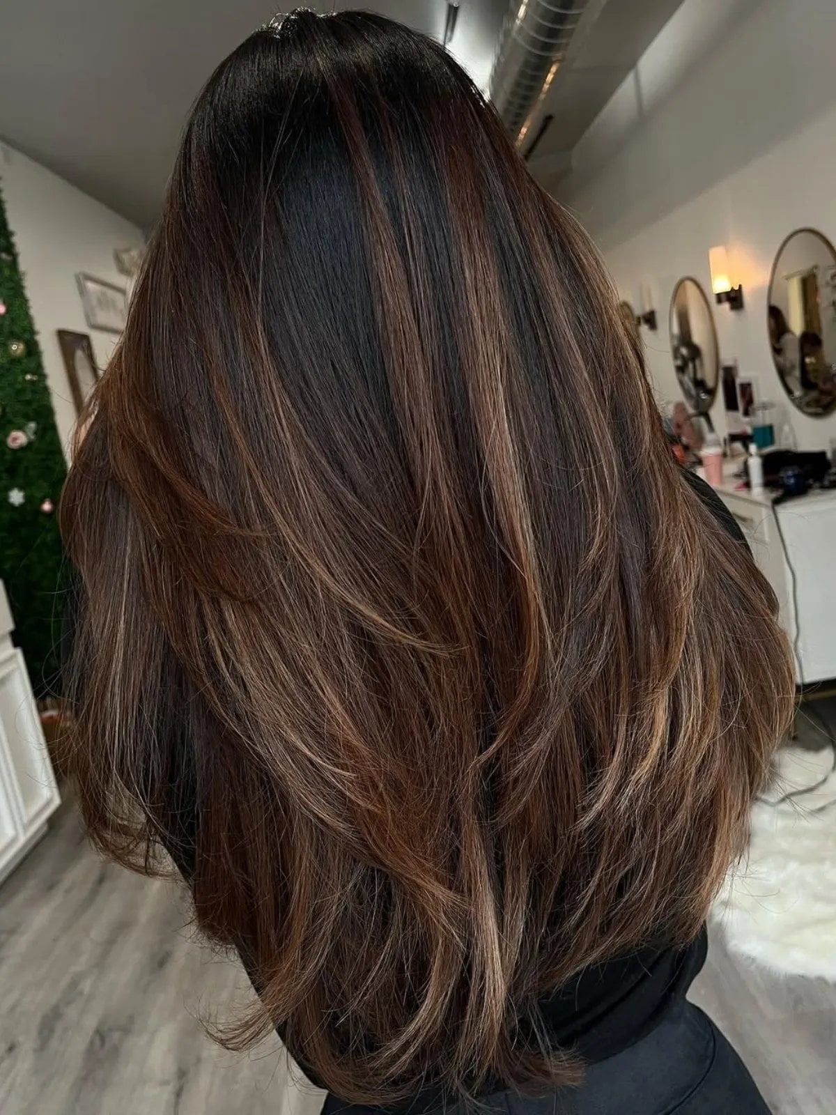 Dark Brown With Subtle Lighter Brown Straight Layers Dark Brown With Subtle Lighter Brown Straight Layers — Simple Dark Highlights