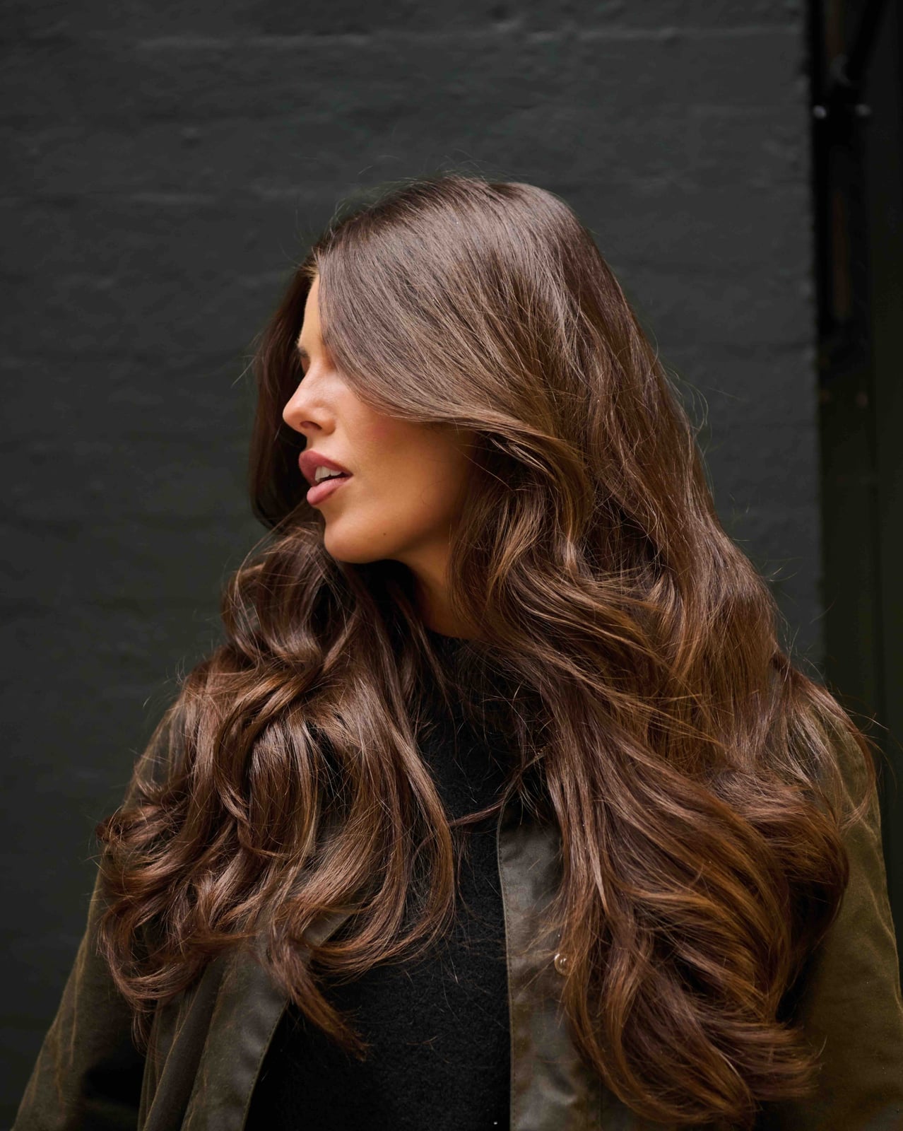 Medium Brown With Subtle Lighter Brown Face-Framing and Curtain Bangs Medium Brown With Subtle Lighter Brown Face-Framing and Curtain Bangs — Simple Dark Highlights