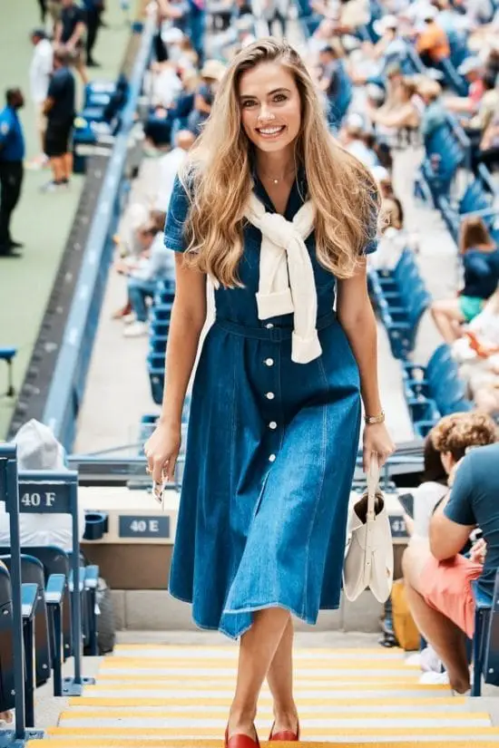 Denim Dress With Sweater Drape — Simple Denim Dress Outfits