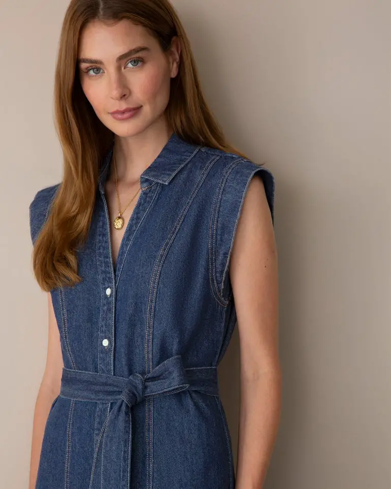 Denim Shirt Dress With Tie Waist — Simple Denim Dress Outfits