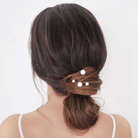 Mid-Back Low Bun With Pearl Pins — Simple Different Hairstyles