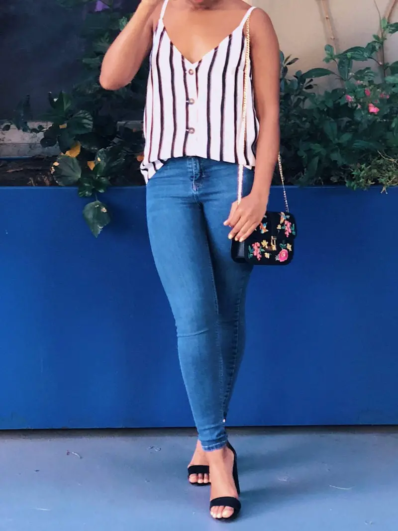 Striped Camisole with Fitted Denim Jeans Striped Camisole with Fitted Denim Jeans — Simple Dinner Outfits