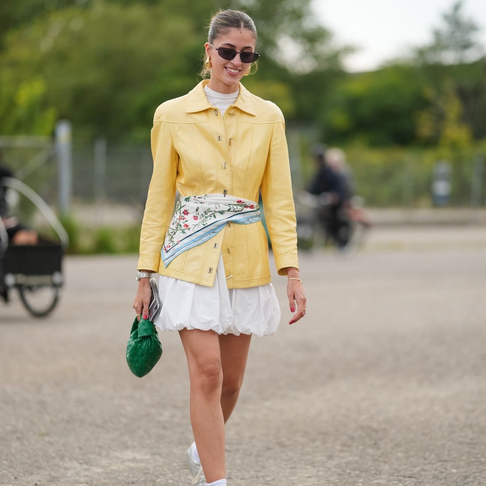 Yellow Leather Jacket with White Skirt Yellow Leather Jacket with White Skirt — Simple Dinner Outfits