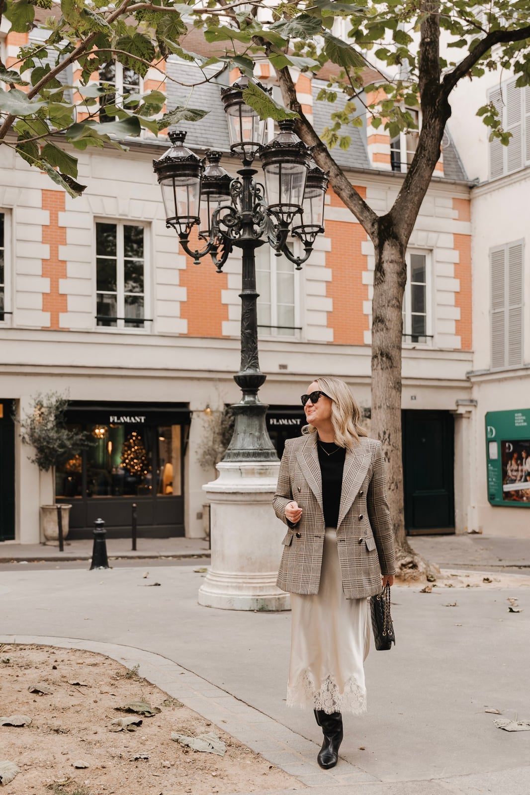 Brown Plaid Blazer with Satin Slip Skirt Brown Plaid Blazer with Satin Slip Skirt — Simple Dinner Outfits