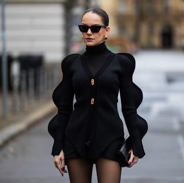 Black Ribbed Knit Set with Structured Cardigan — Simple Dinner Outfits Classy