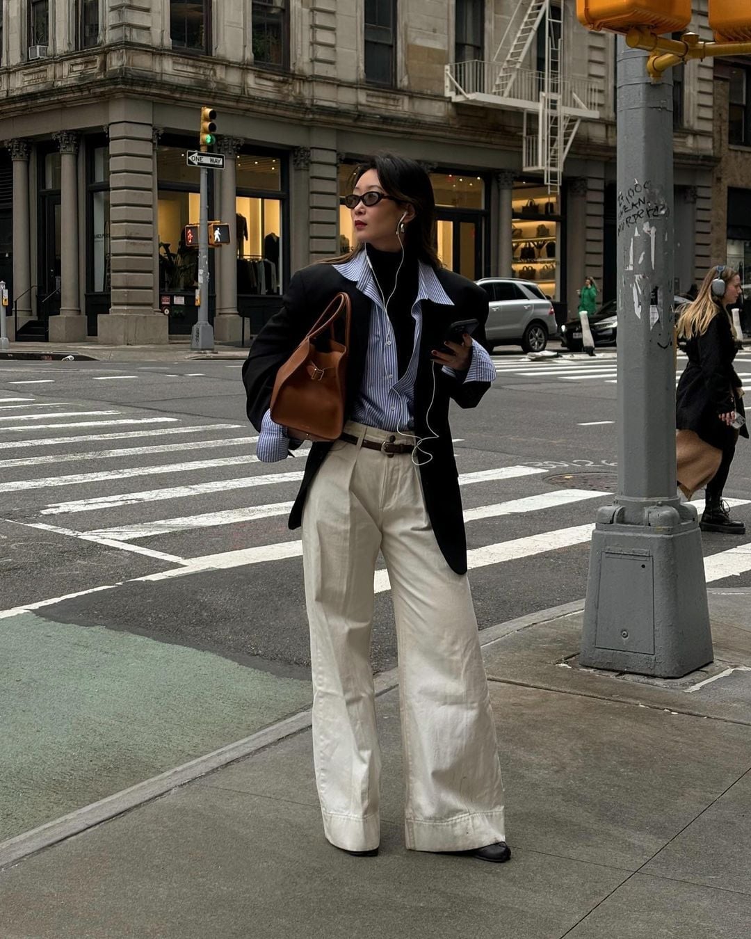 Oversized Blazer Layered Over Turtleneck and Striped Shirt — Simple Dinner Outfits Classy