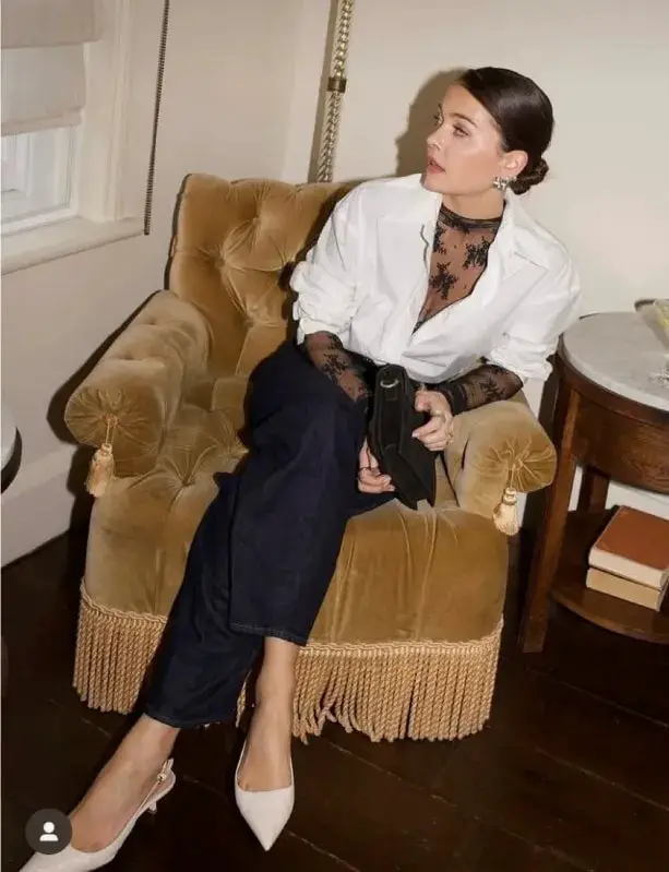 Oversized Shirt with Lace Top and Wide Leg Trousers — Simple Dinner Outfits Classy