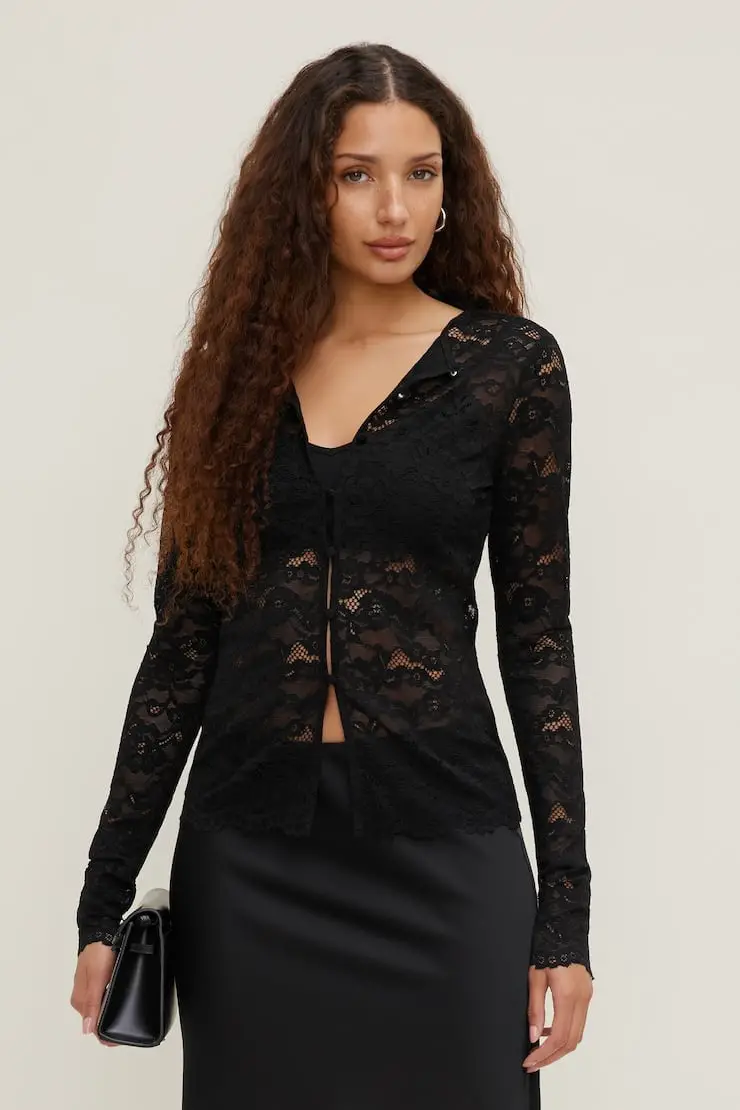 Sheer Lace Cardigan with Satin Skirt for Nights Out — Simple Dinner Outfits Night