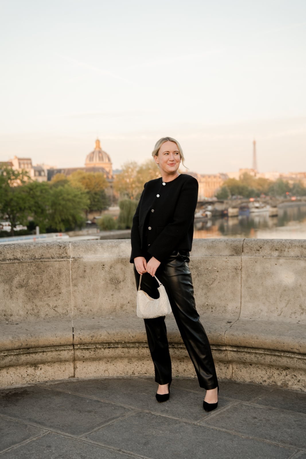 Textured Jacket and Faux Leather Trousers for Evening Dinners — Simple Dinner Outfits Night