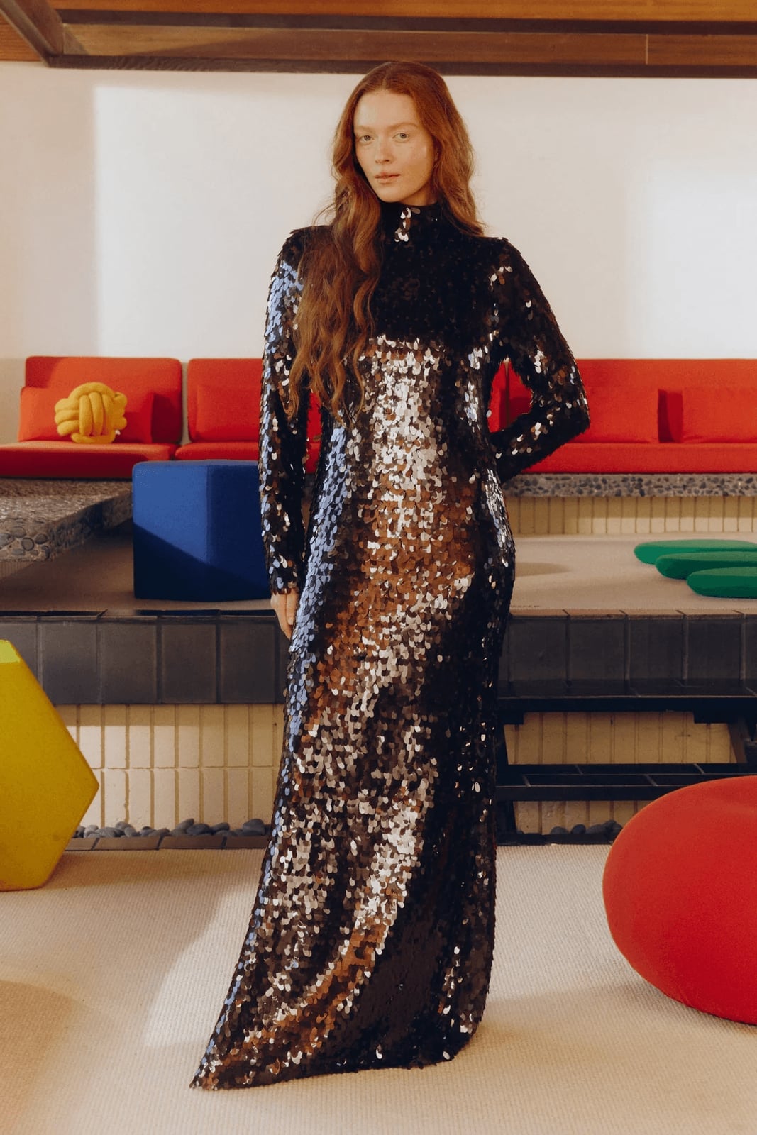 Black Sequin Maxi Dress with Long Sleeves Black Sequin Maxi Dress with Long Sleeves — Simple Dinner Party Outfits