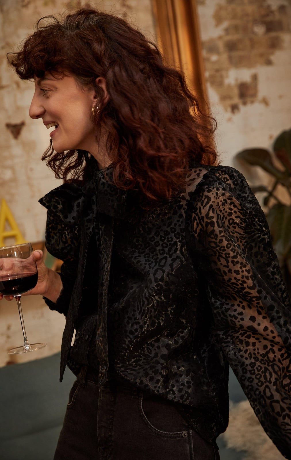 Sheer Leopard Print Blouse with Puffed Sleeves Sheer Leopard Print Blouse with Puffed Sleeves — Simple Dinner Party Outfits