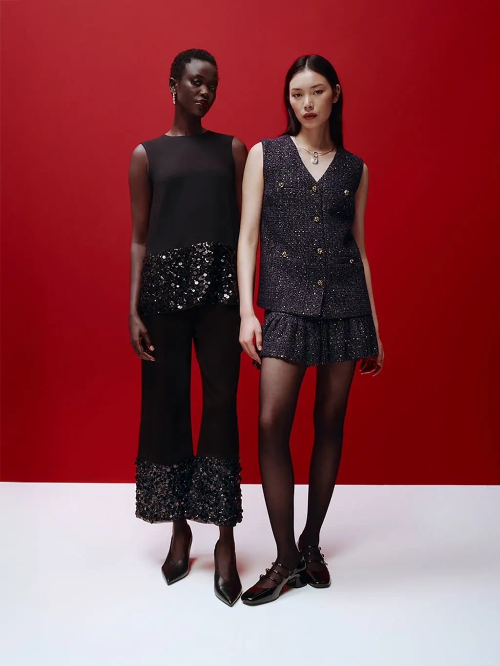 Sequin Embellished Black Trousers for a Party Sequin Embellished Black Trousers for a Party — Simple Dinner Party Outfits