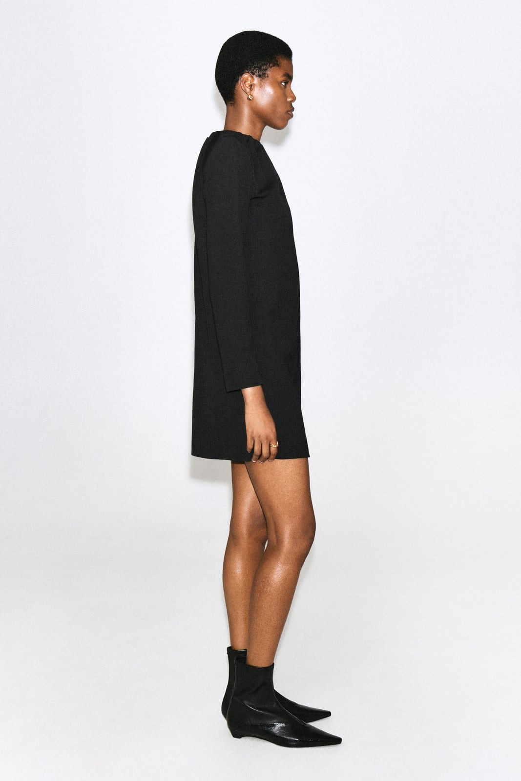 Black Long Sleeve Mini Dress With Black Ankle Boots Black Long Sleeve Mini Dress With Black Ankle Boots — Simple Dress and Boots