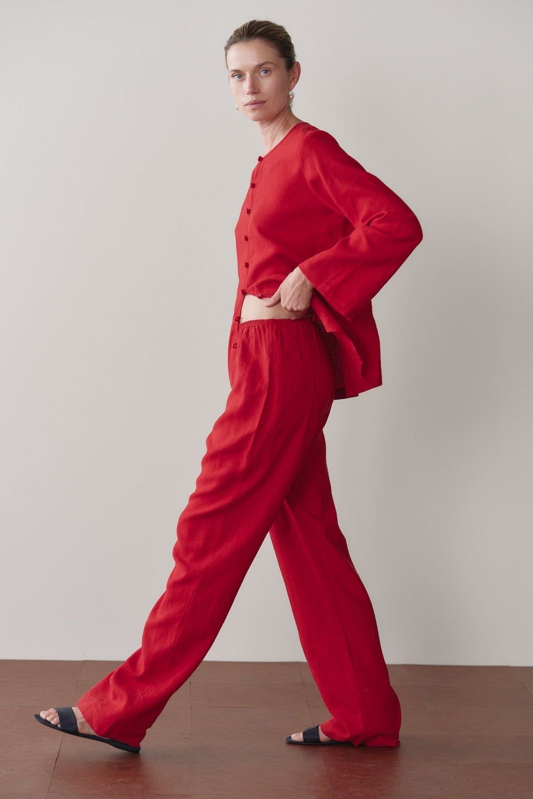 Red Wide-Leg Pants with Matching Top — Simple Dress Pants Outfit Women