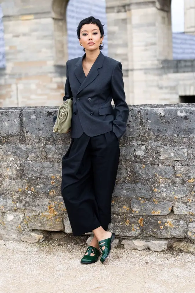 Charcoal Pinstripe Cropped Pants with Blazer — Simple Dress Pants Outfit Women