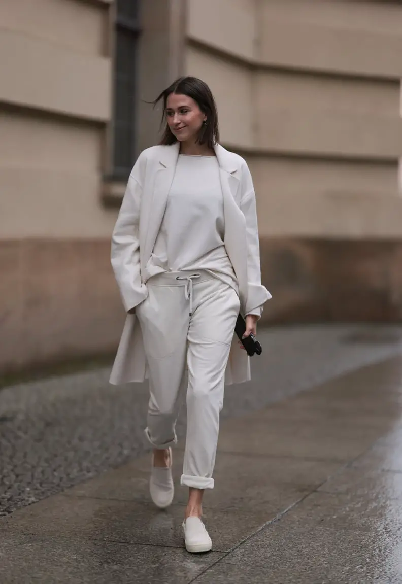 Cream Cuffed Trousers with Longline Coat and Light Beige Loafers — Simple Dress Pants Outfit Women