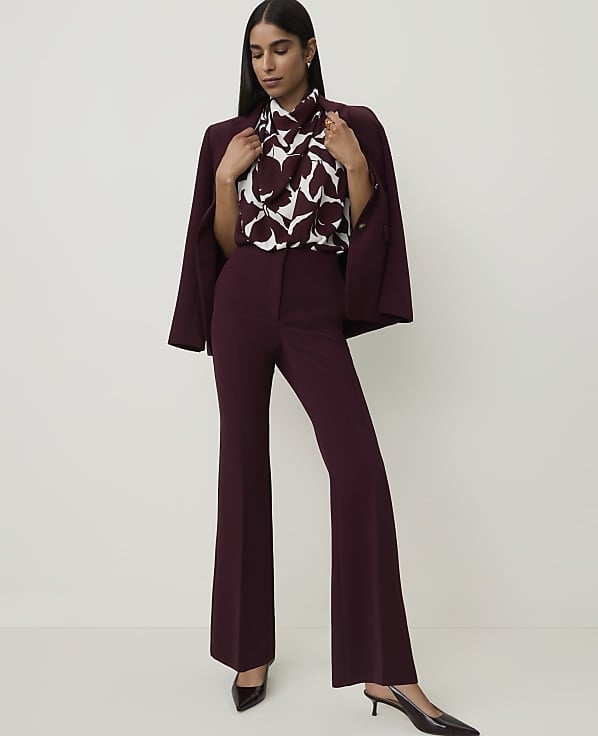 Burgundy Wide-Leg Trousers with Print Blouse — Simple Dress Pants Outfit Women