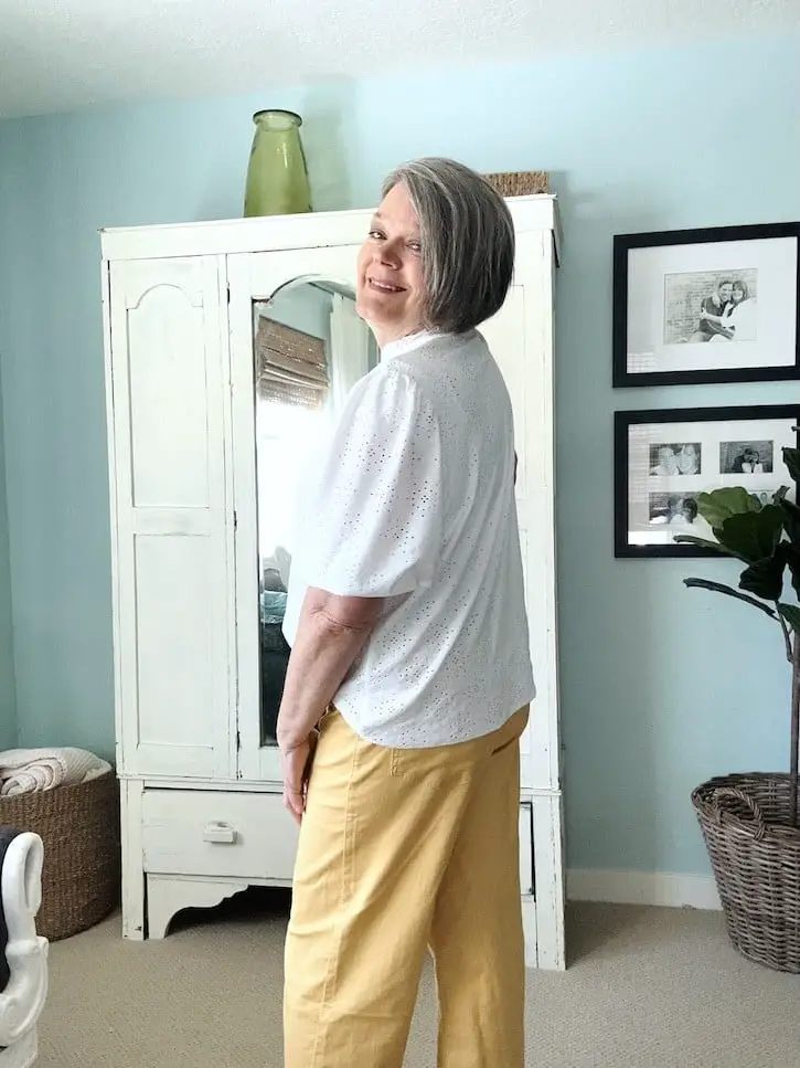 Yellow Wide-Leg Pants with Eyelet Top — Simple Dress Pants Outfit Women
