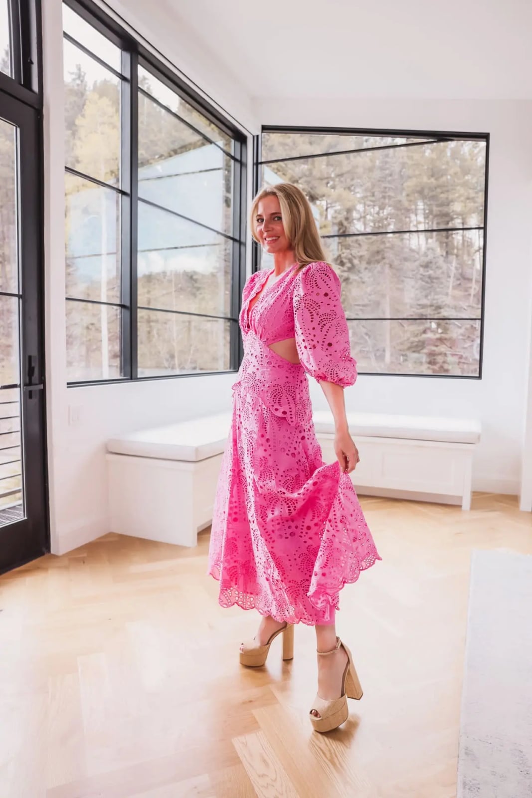 Hot Pink Eyelet Lace Midi Dress Hot Pink Eyelet Lace Midi Dress — Simple Dress Up Day Ideas