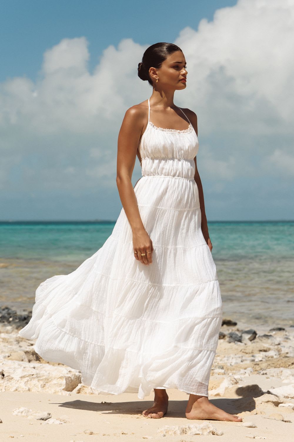 White Tiered Gauze Maxi Dress White Tiered Gauze Maxi Dress — Simple Dress Up Day Ideas