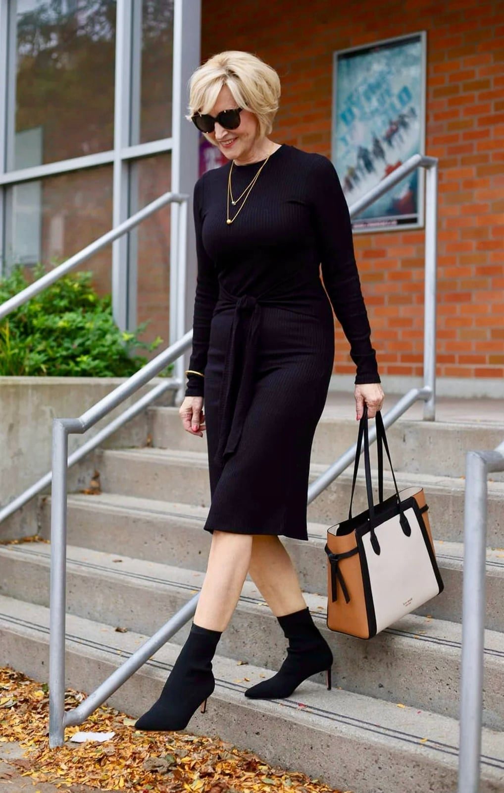 Black Ribbed Midi Dress With Tie Waist and Sock Boots Black Ribbed Midi Dress With Tie Waist and Sock Boots — Simple Dresses and Boots Outfit