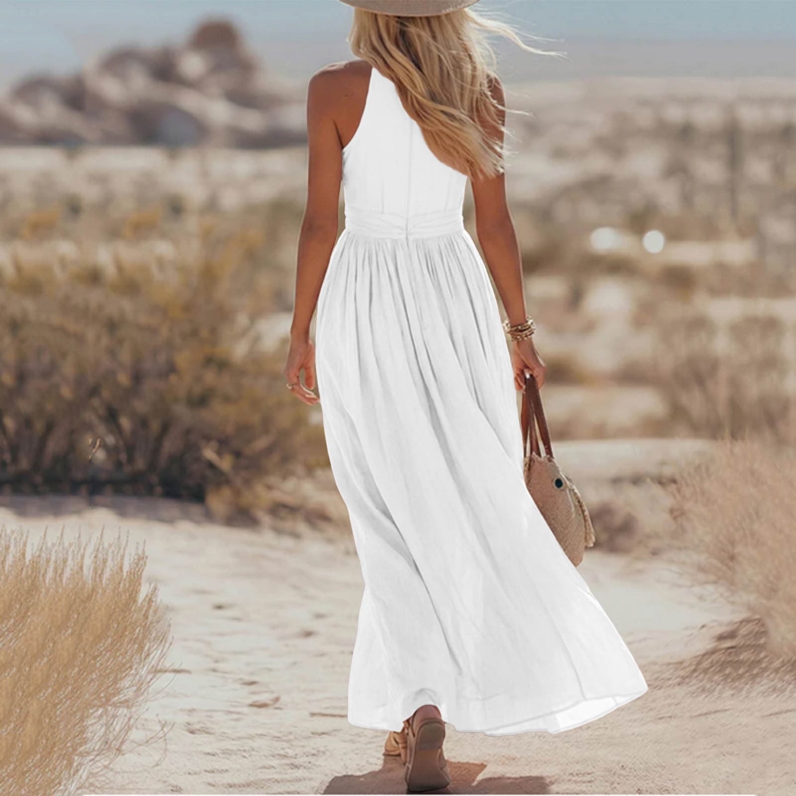 White Cotton Halter Maxi Dress for Vacation White Cotton Halter Maxi Dress for Vacation — Simple Dresses for Moms
