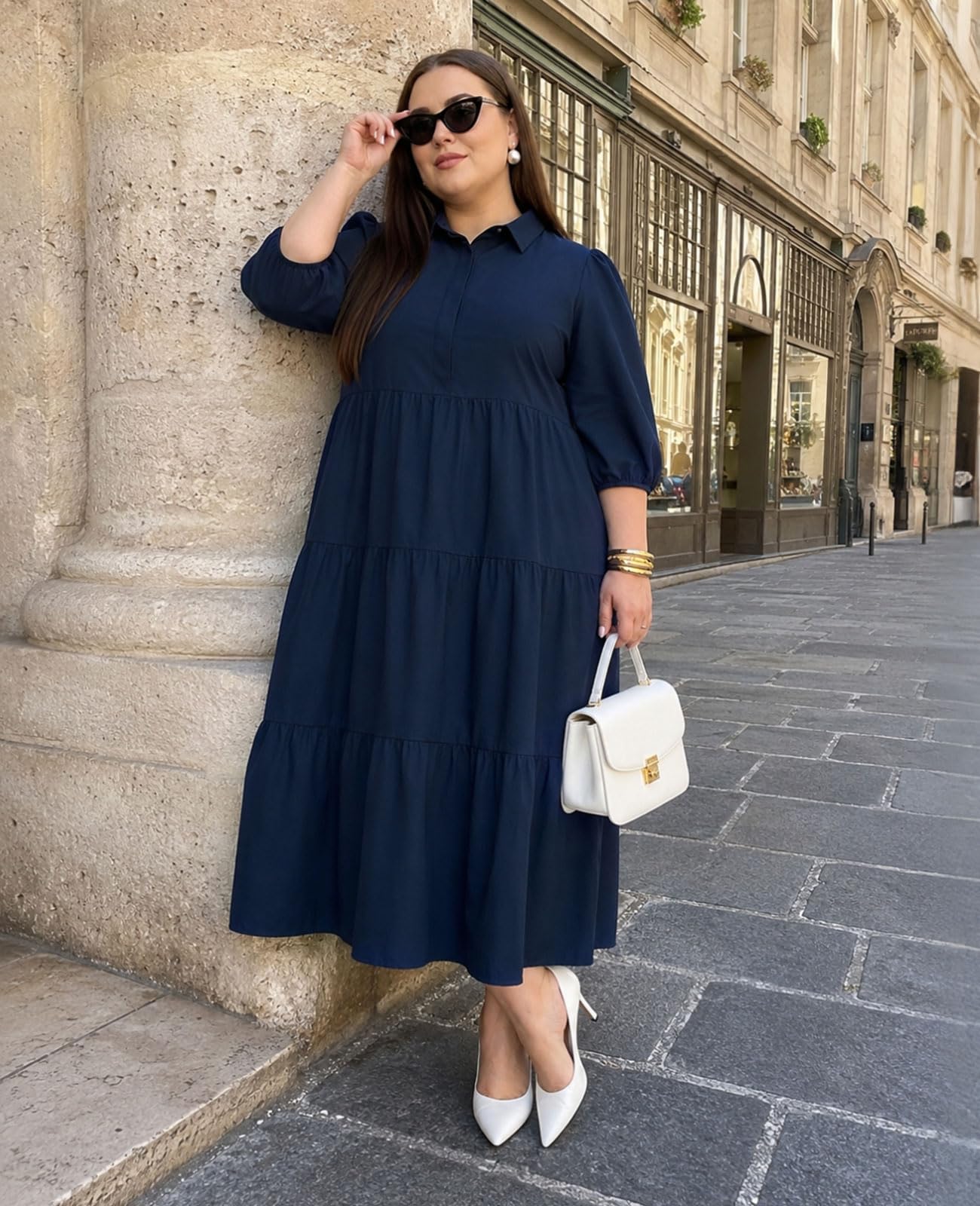 Navy Tiered Midi Dress for Smart Casual Days Navy Tiered Midi Dress for Smart Casual Days — Simple Dresses for Moms
