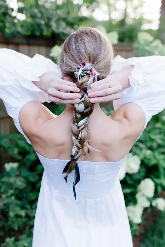 Blonde Braid With Scarf Accent Blonde Braid With Scarf Accent — Simple Dresses Hairstyles