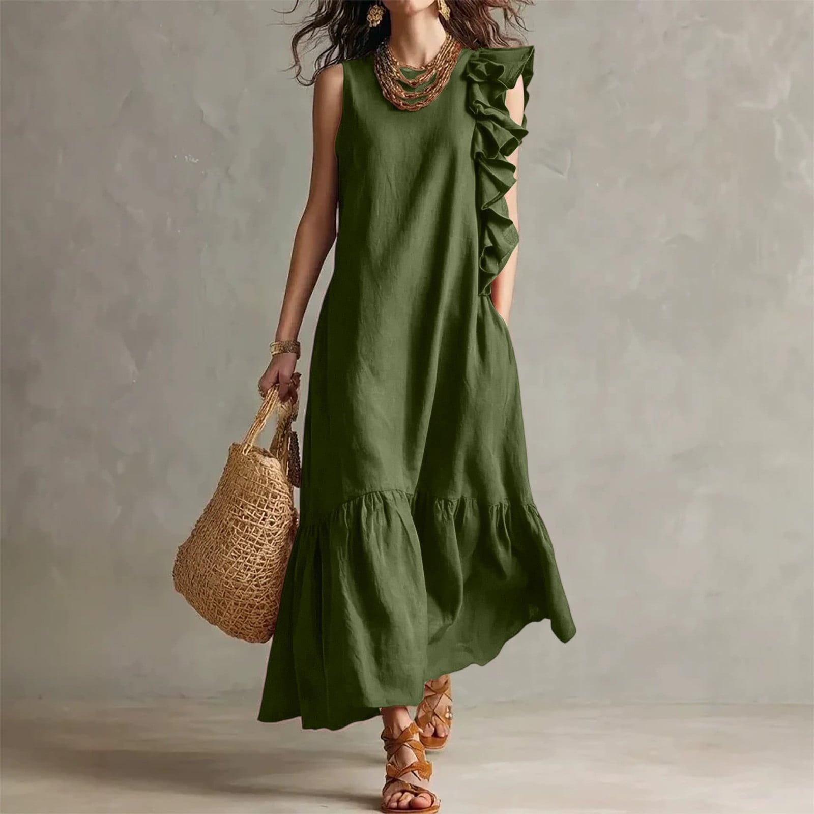 Olive Green Linen A-Line Maxi Dress Olive Green Linen A-Line Maxi Dress — Simple Dresses to Wear