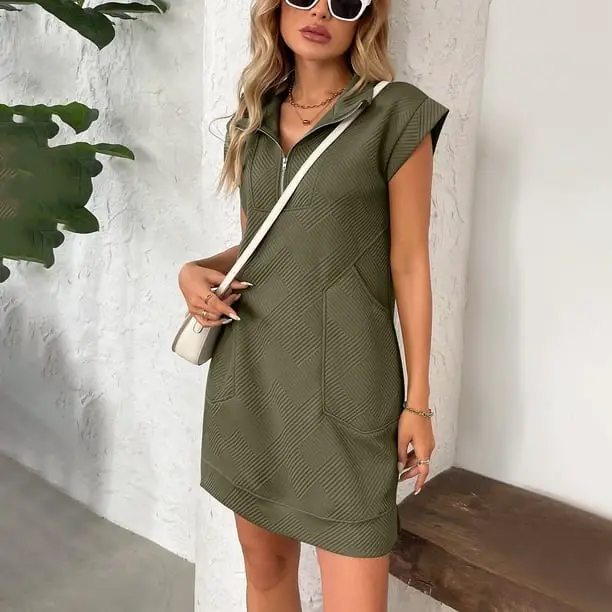Olive Green Ribbed Knit Short Sleeve Dress Olive Green Ribbed Knit Short Sleeve Dress — Simple Dresses to Wear