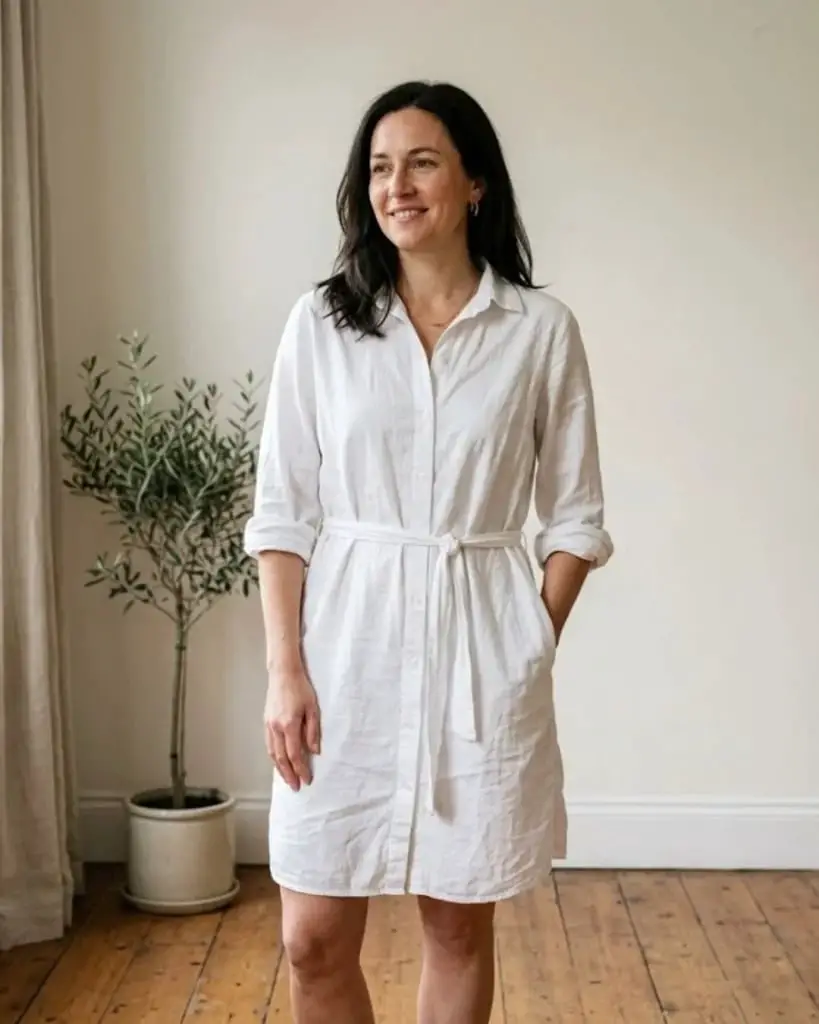 White Linen Shirt Dress With Belt White Linen Shirt Dress With Belt — Simple Dresses to Wear